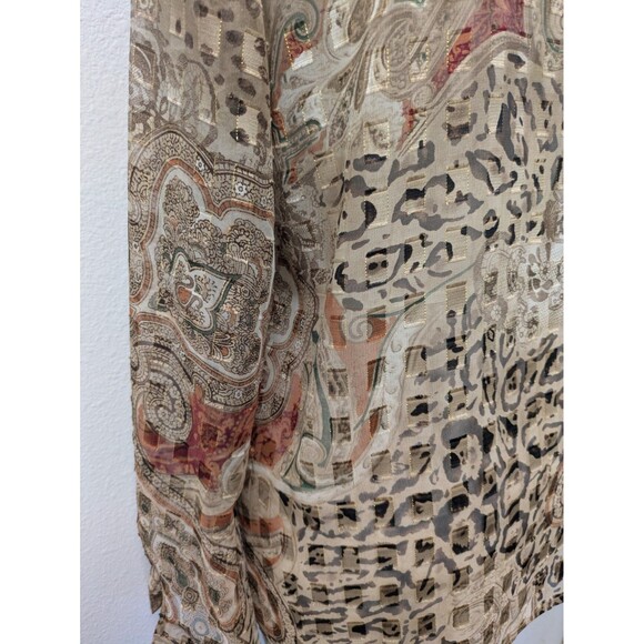 Vintage Graff Sheer Animal Print Gold Thread Square Blouse Top sz M Retro Boho - Picture 9 of 11